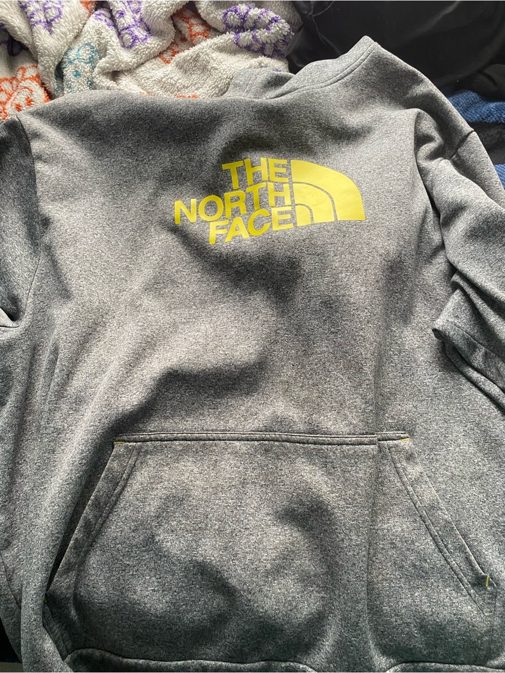 The North Face Gray Pullover Hoodie with Yellow Logo